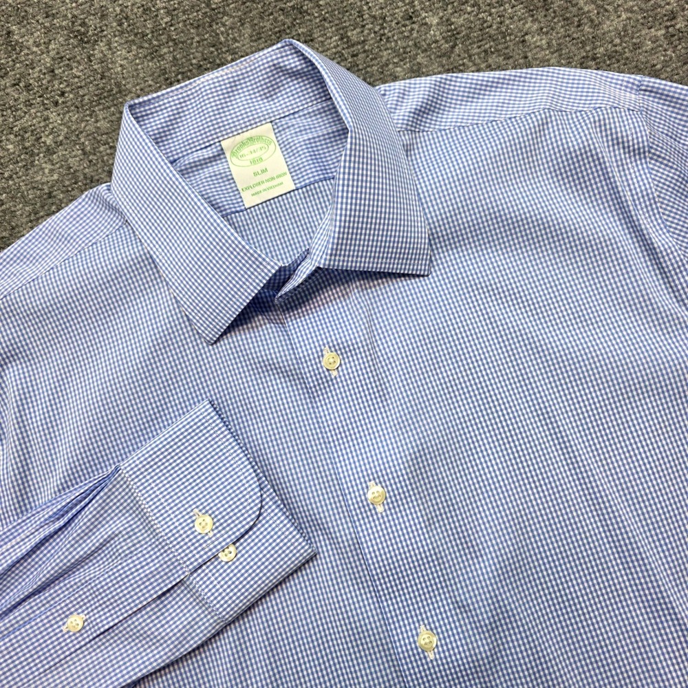 Brooks Brothers 1818 Dress Shirt Men's 16 34/35 Slim Fit Explorer Blue Gingham